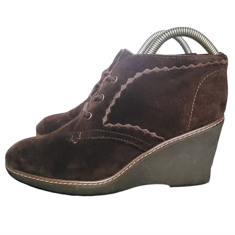 Naturalizer Kaitlyn Chocolate  Suede Wedge Lace Up Bootie Womens 8